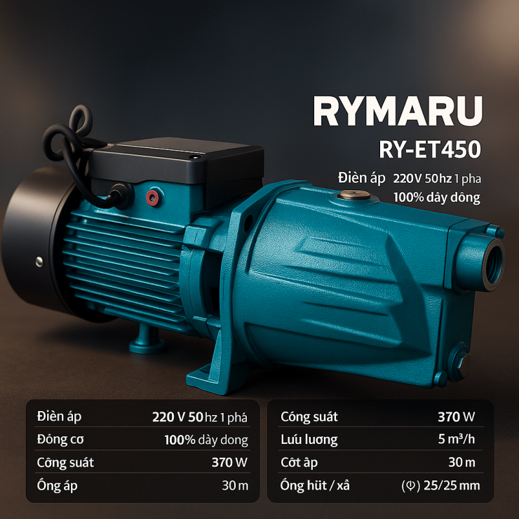 Bơm nước đầu lợn đẩy cao 30m Rymaru RY-ET450 Chính Hãng
