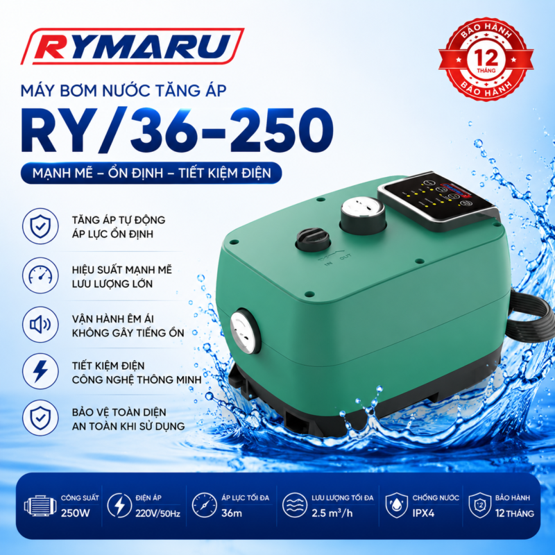 Máy bơm nước tăng áp Rymaru RY36-250