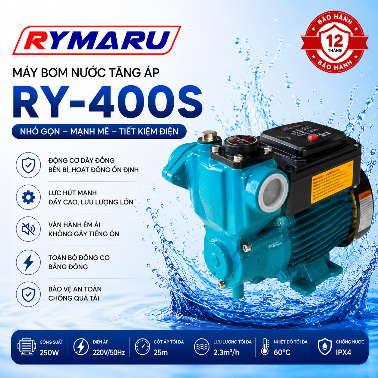 Máy bơm tăng áp Rymaru RY-400S