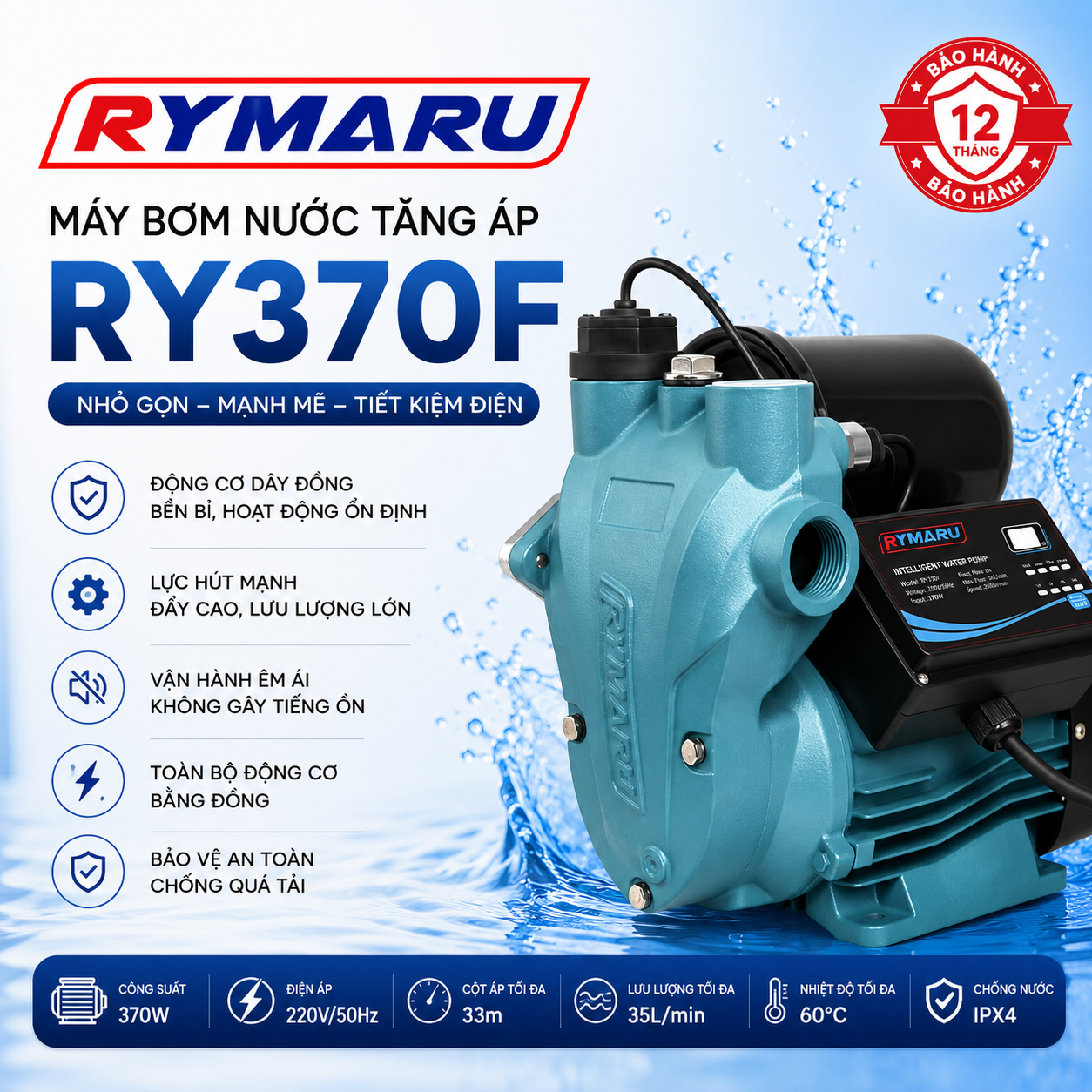 Máy bơm tăng áp Rymaru RY370