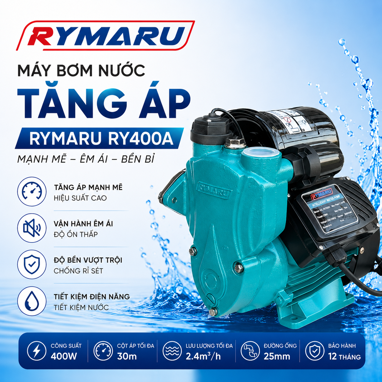Máy bơm nước tăng áp Rymaru RY400A