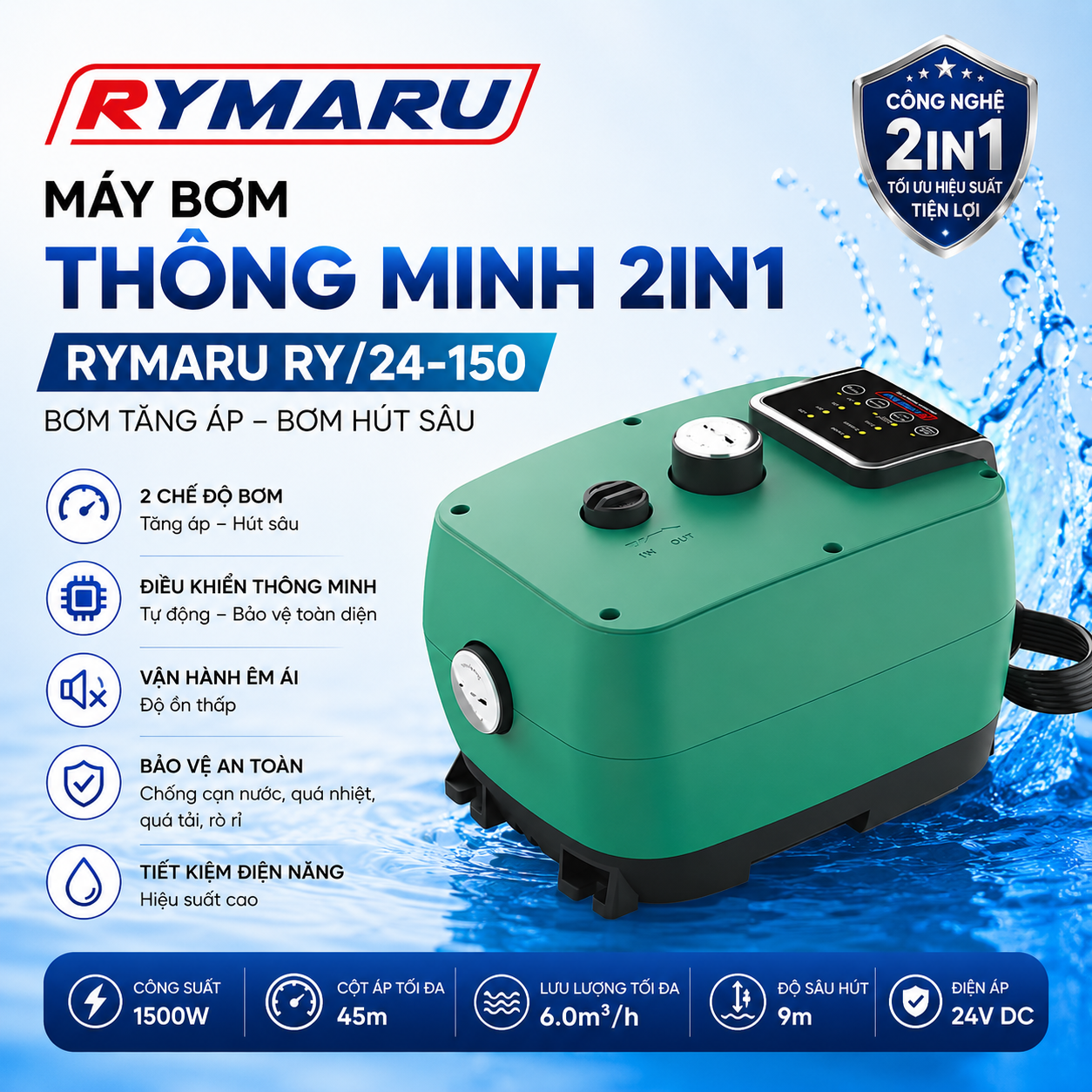 Máy bơm thông minh 2in1 Rymaru RY24- 150