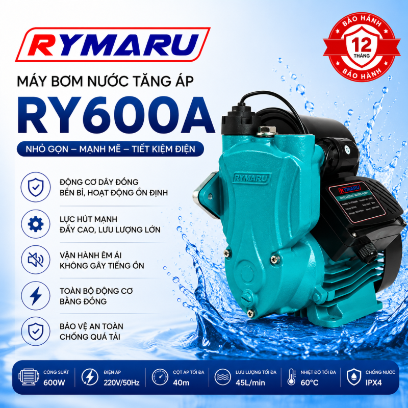 Máy bơm tăng áp RYMARU RY600A